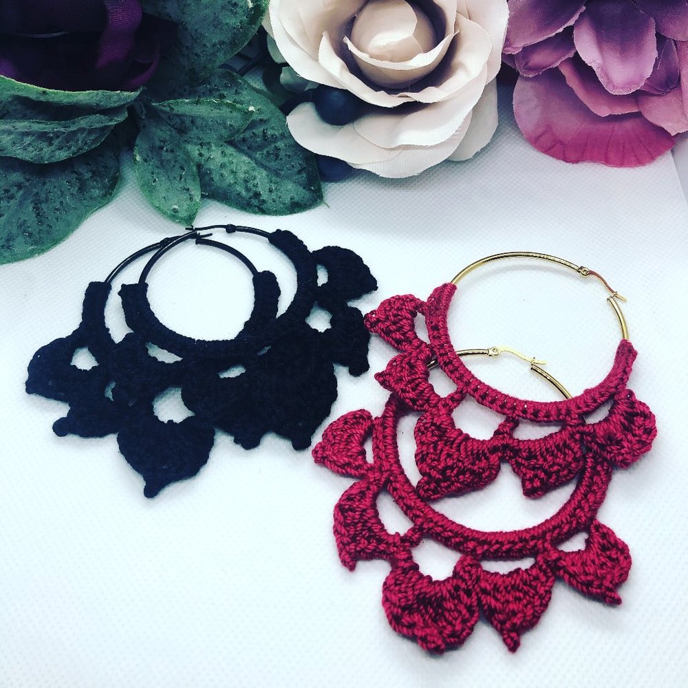 Black Crochet Statement Hoop Earrings